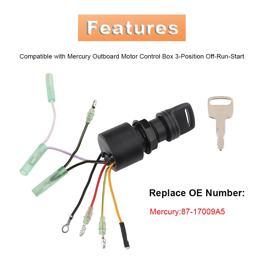 Wmphe Boat Ignition Switch With Key Push Choke Compatible With Mercury Mariner Outboard Motor Control Box 3 Position 6 Wire Connectors Key Starter Switch With 2 Keys Replaces 87-17009A5 87-17009A2