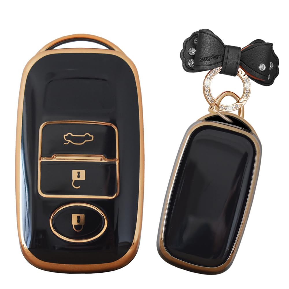 Tecart Key Case Cover Fit For Toyota Yaris Daihatsu Tpu Key Fob Cover Keychain Key Shell Accessories Protector 3 Button Black