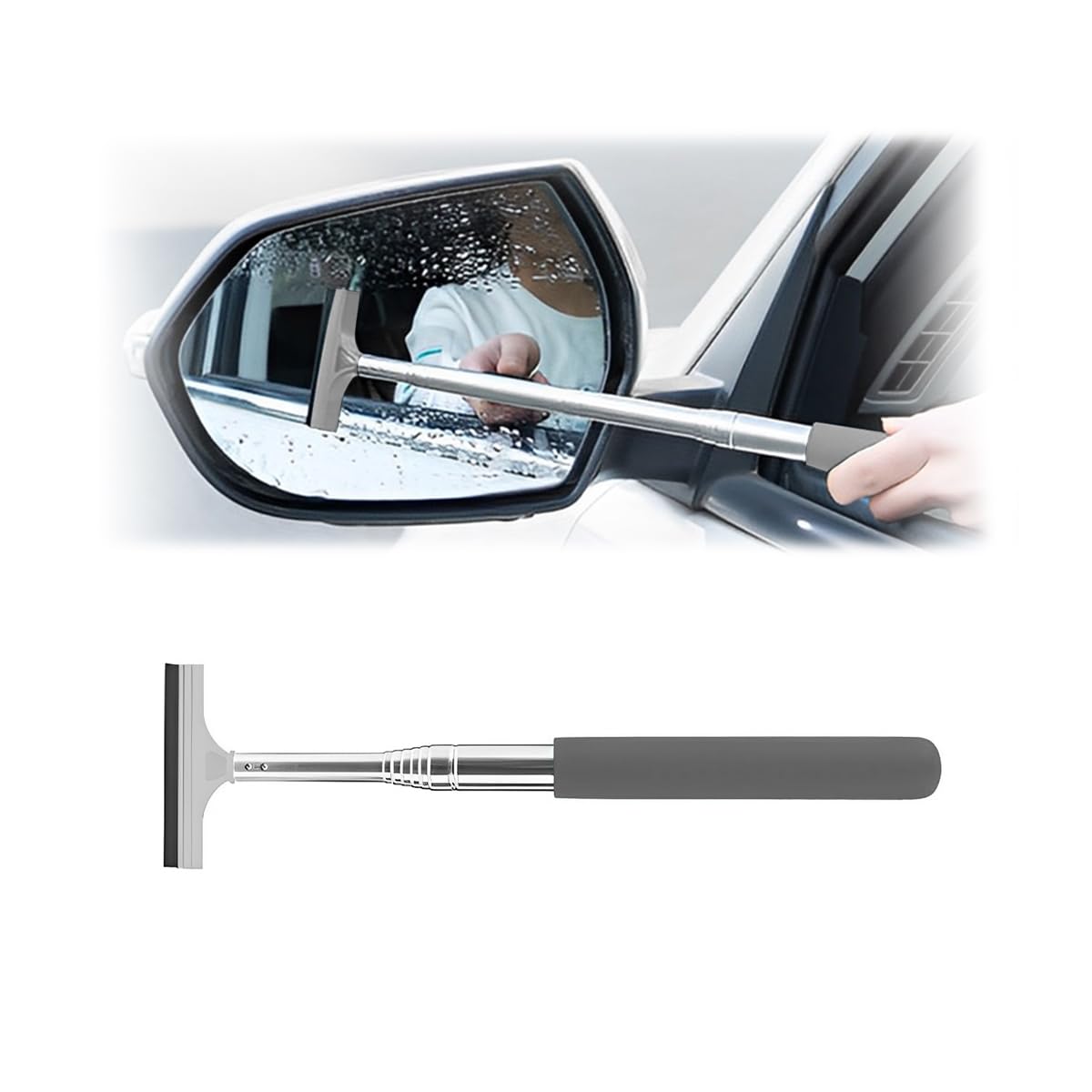 Car Rearview Mirror Wiper, Retractable Auto Glass Squeegee, Water Cleaner With Telescopic Long Rod, Portable Cleaning Tool For A