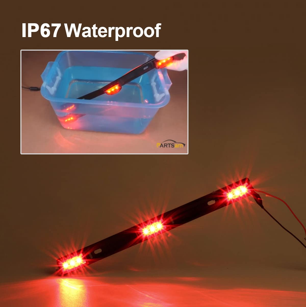 Partsam Red Clearance Id Bar Marker Light 3 Light 9 Led Trailer Sealed Stainless Steel, [Dot Approved] Sealed 3-Light Truck And