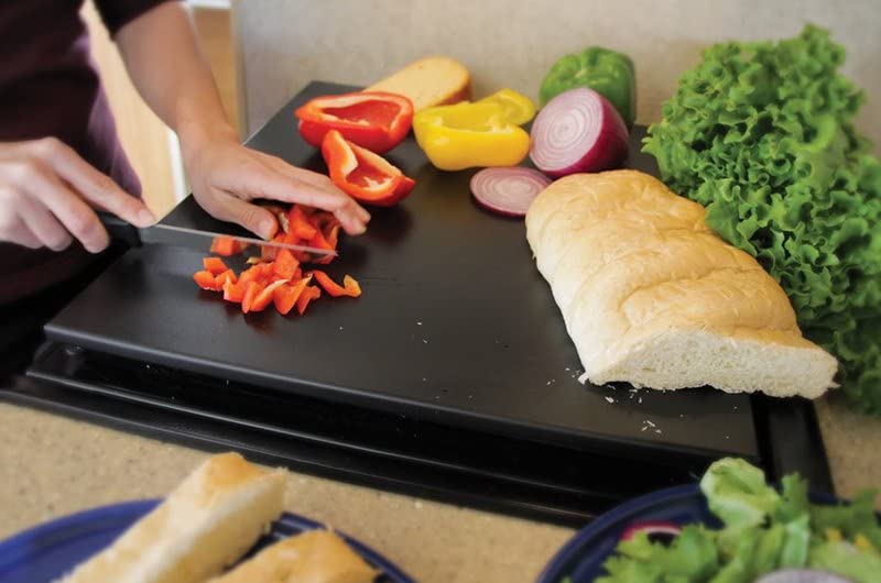 Camco 43704-A Decor Mate Stove Topper And Cutting Board - Eliminates Rv And Camper Stove Top Rattling |Can Be Used As A Serving