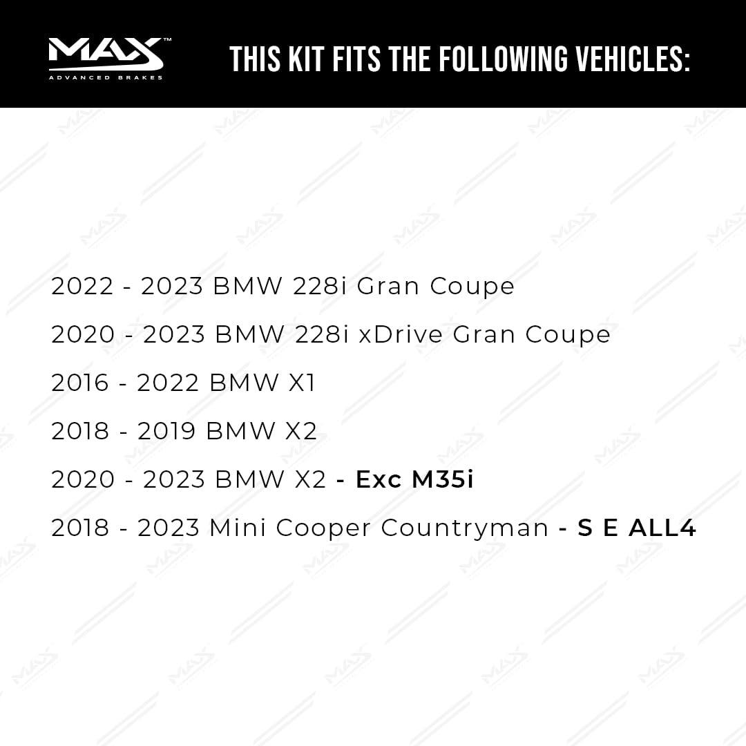 Max Advanced Brakes Rear Brake Kit Compatible With 2018-2023 Mini Cooper Countryman S E All4 Compatible With Bmw X1 X2 Replaceme