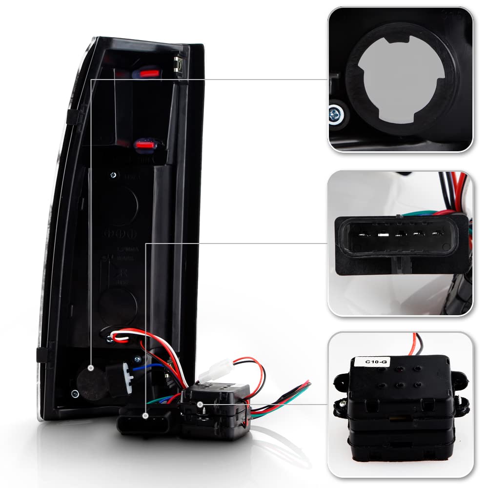 Acanii - For Black Smoke 1988-1998 Chevy Silverado Gmc Sierra Suburban Tahoe Led Tail Lights Driver & Passenger Side