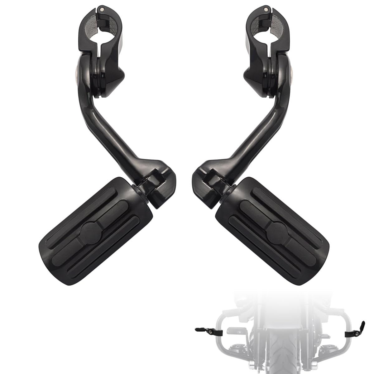 Fovplue 1.25' Highway Footpegs,Long Angled Adjustable Highway Pegs W/Mounts For Harley Touring Street Glide Electra Glide Road King Softail Cvo Dyna Trike Vrsc Sportster W/1-1/4' Engine Guard,Black#1