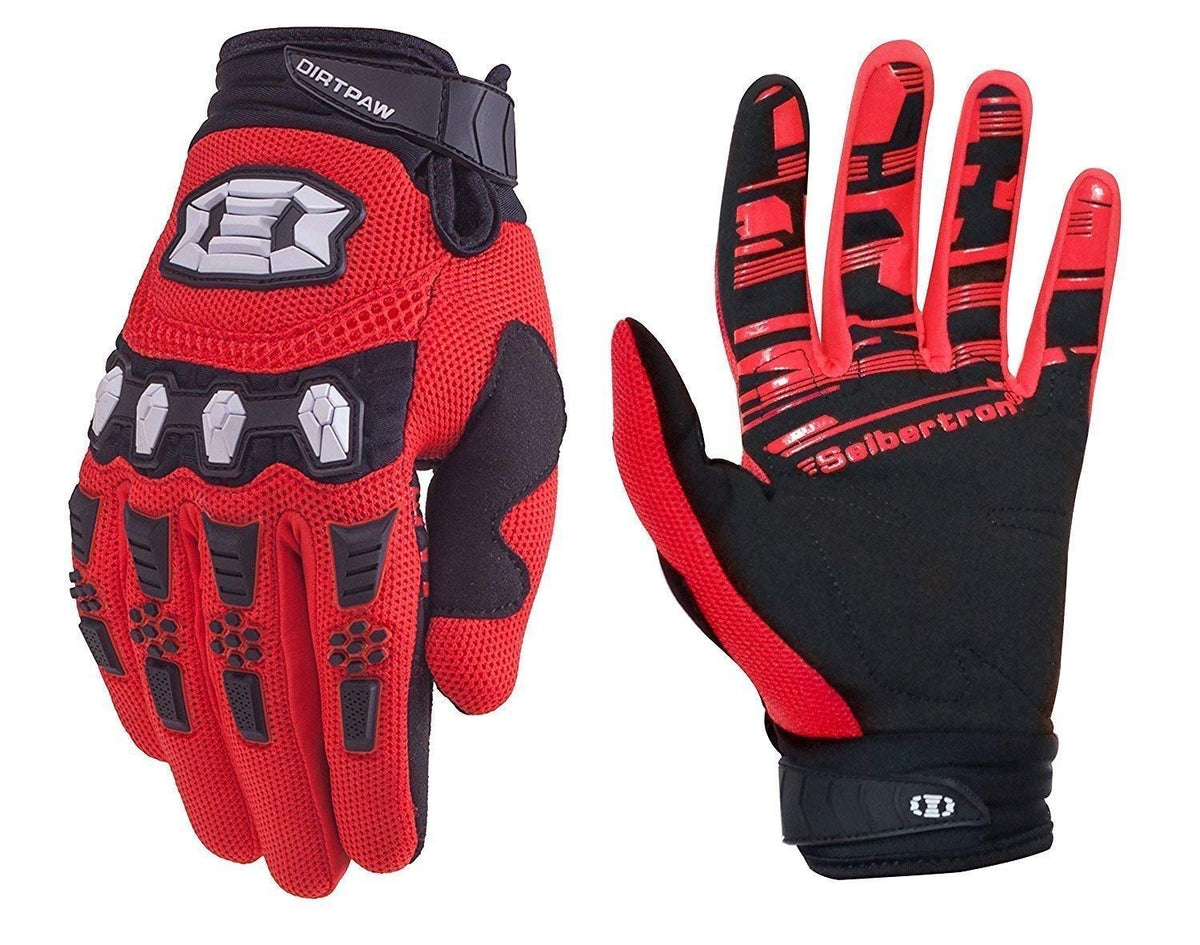 Seibertron Youth Dirtpaw Unisex Mx Atv Mtb Racing Gloves - Full Finger Touchscreen Glove For Bicycle Cycling Mountain Biking Motorcycle And Motocross Red M