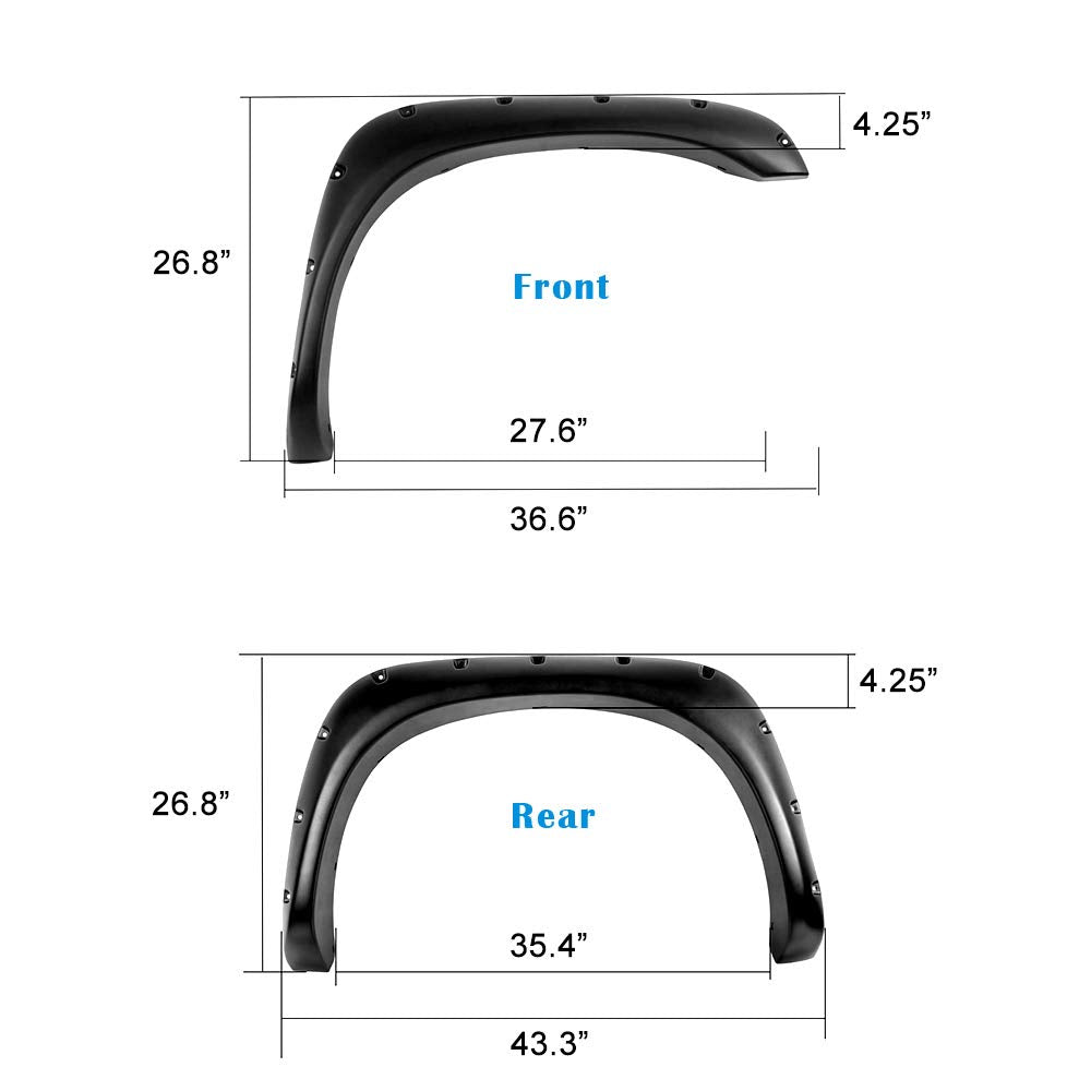 Aps Fender Flares, Compatible With Ram 1500 2002-2008 & 2500 3500 Model 2003-2009 Injection Moulding Wheel Flares Pocket Rivet Style
