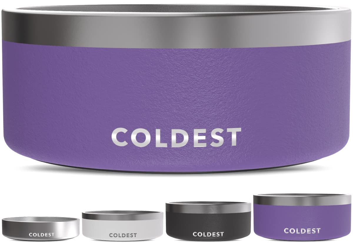 Coldest Dog Bowl - Stainless Steel Non Slip No Spill Proof Skid Metal Insulated Dog Bowls, Cats, Pet Food Water Dish Feeding For