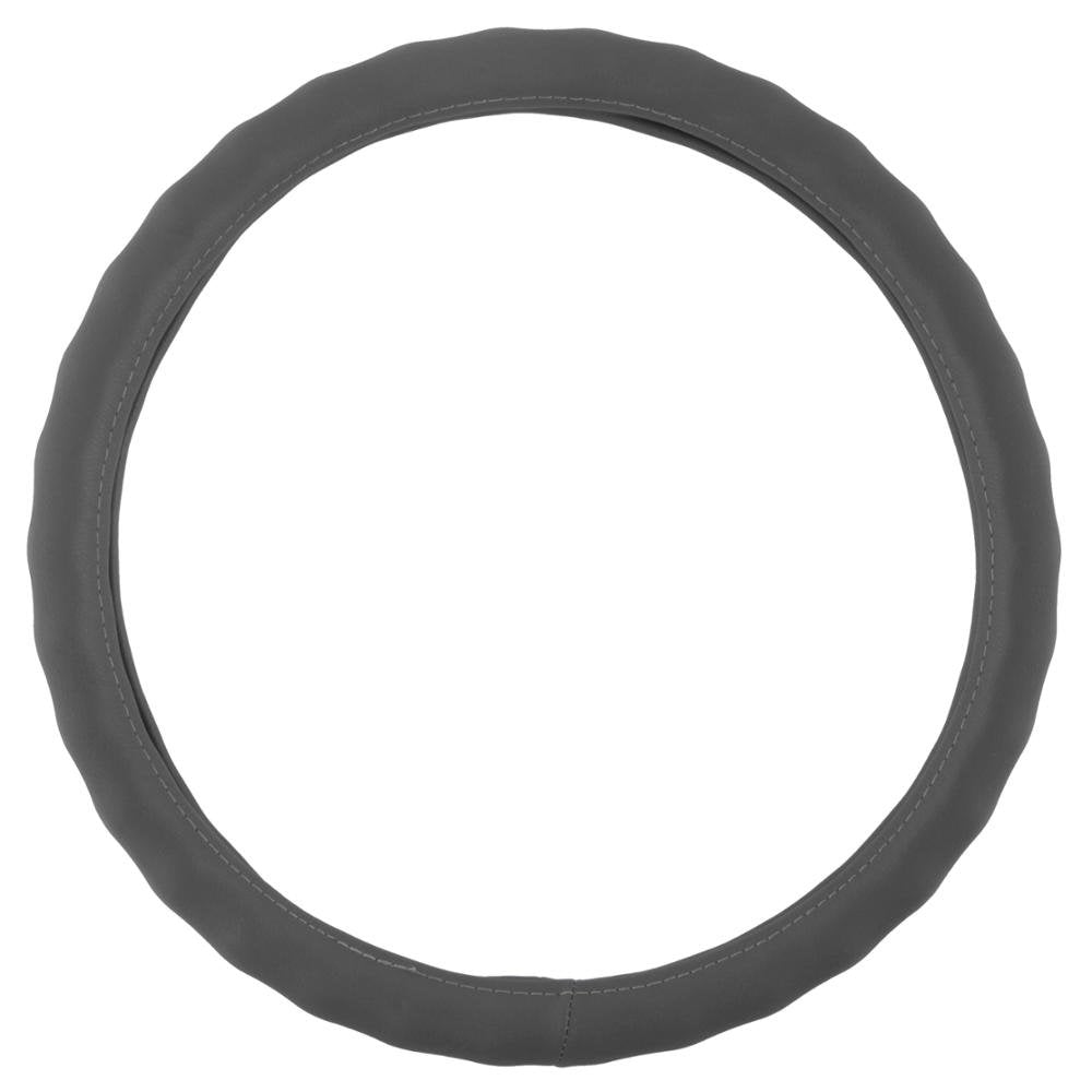 Bdk Gray Leather Car Steering Wheel Cover Large Size 15.5 To 16 Inch, Easy Installation