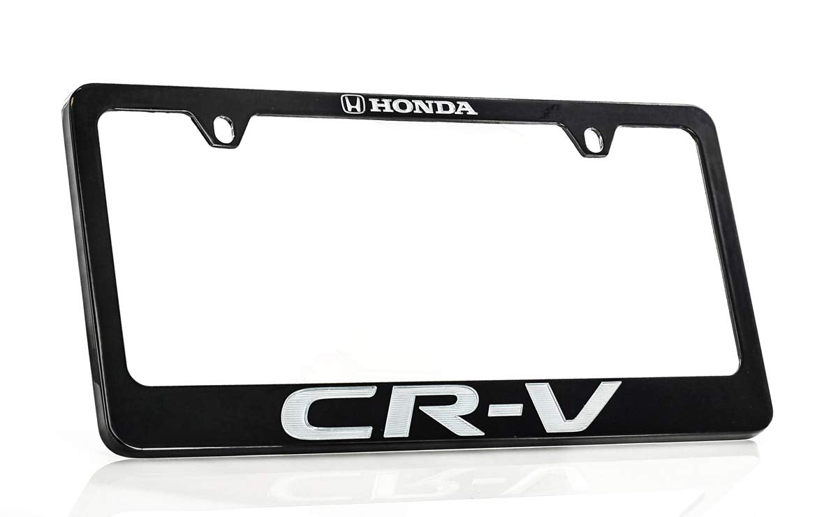 Honda CR-V Black Coated Zinc License Plate Frame Holder Wide Bottom engrave 2 Hole