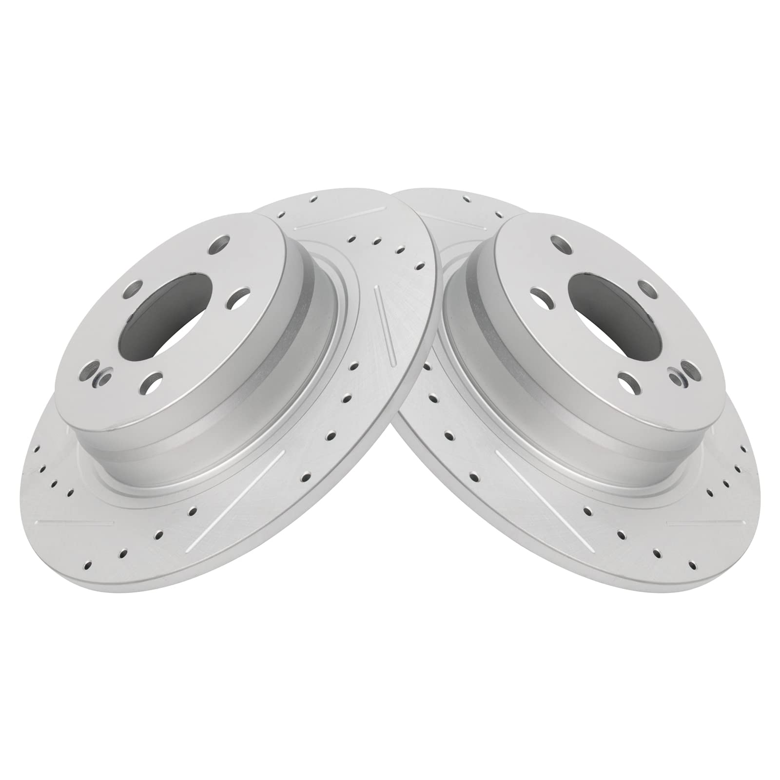 Trq Rear Performance Brake Rotors Set Premium G-Coated Cross Drilled & Slotted Compatible With 2012-2015 Mercedes-Benz C250 2008