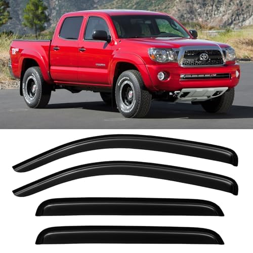 Cxdar Window Rain Guards Visors For 2005-2015 Toyota Tacoma Double Cab, Out-Channel Window Vent Wind Shades Deflectors Shield Fo