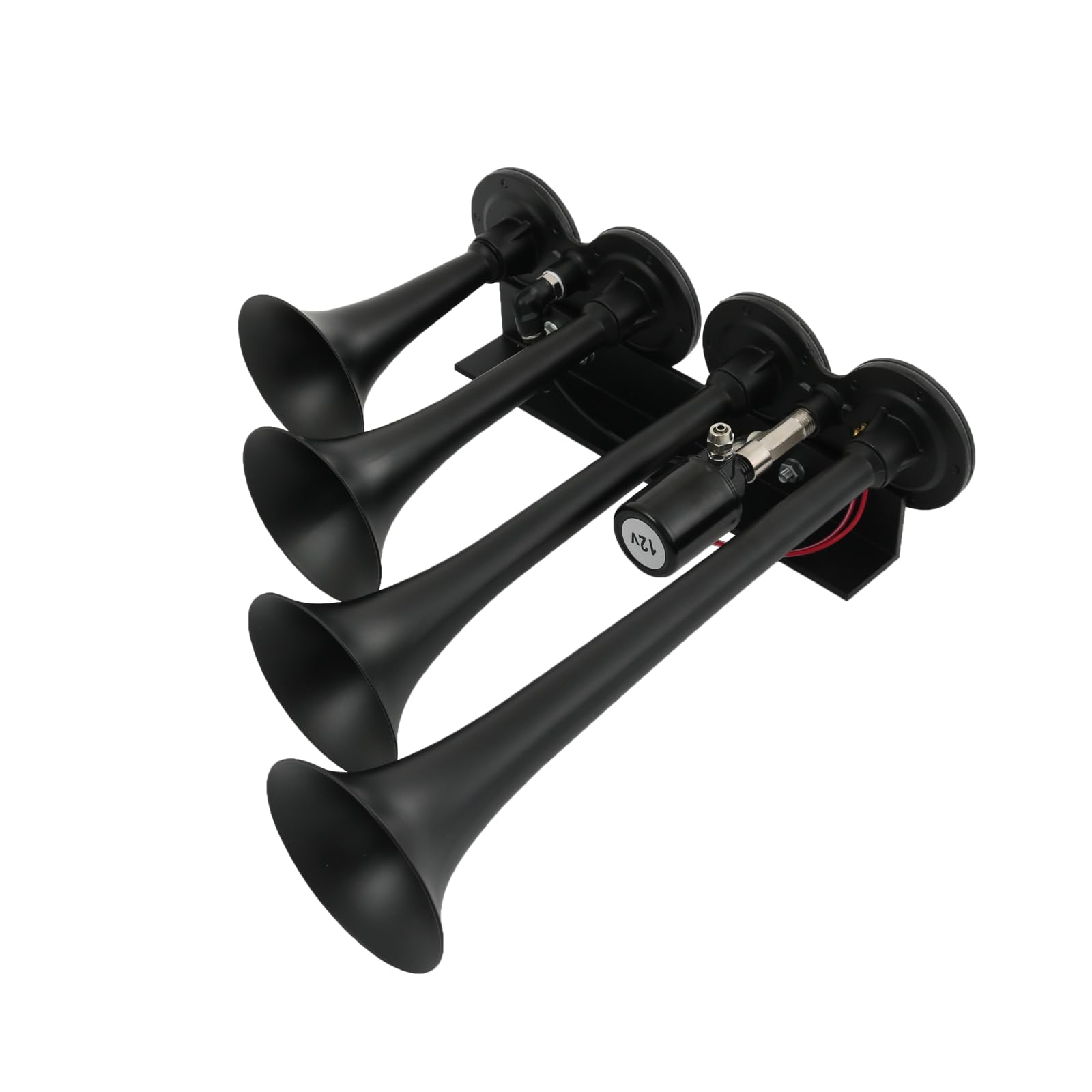 Quad Trumpet InLine 12 Volt 4 Trumpet Train Air Horn Universal Super Loud dB with12V Electric Solenoid For 12v Vehicles SUV pick