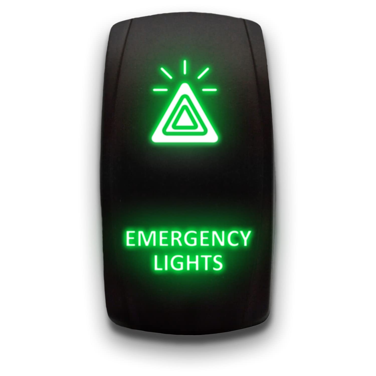 Emergency Lights - Green - Laser Etched Toggle Switch 20A 12V - Vertical Rocker Switch 5-Pin Dpst