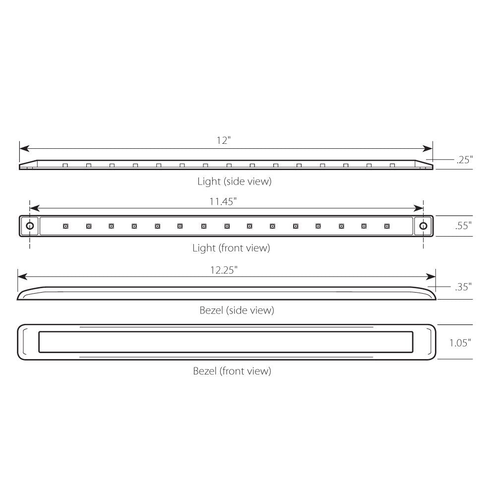 Grand General 76126 Red 12'' Ultra Thin Surface Mount 15-Led Marker And Clearance Sealed Light Bar With Clear Lens And Chrome Pl