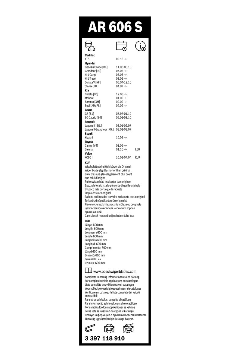 Bosch 3397118910 Wiper Blades Aerotwin Retrofit Couple Ar 606 S