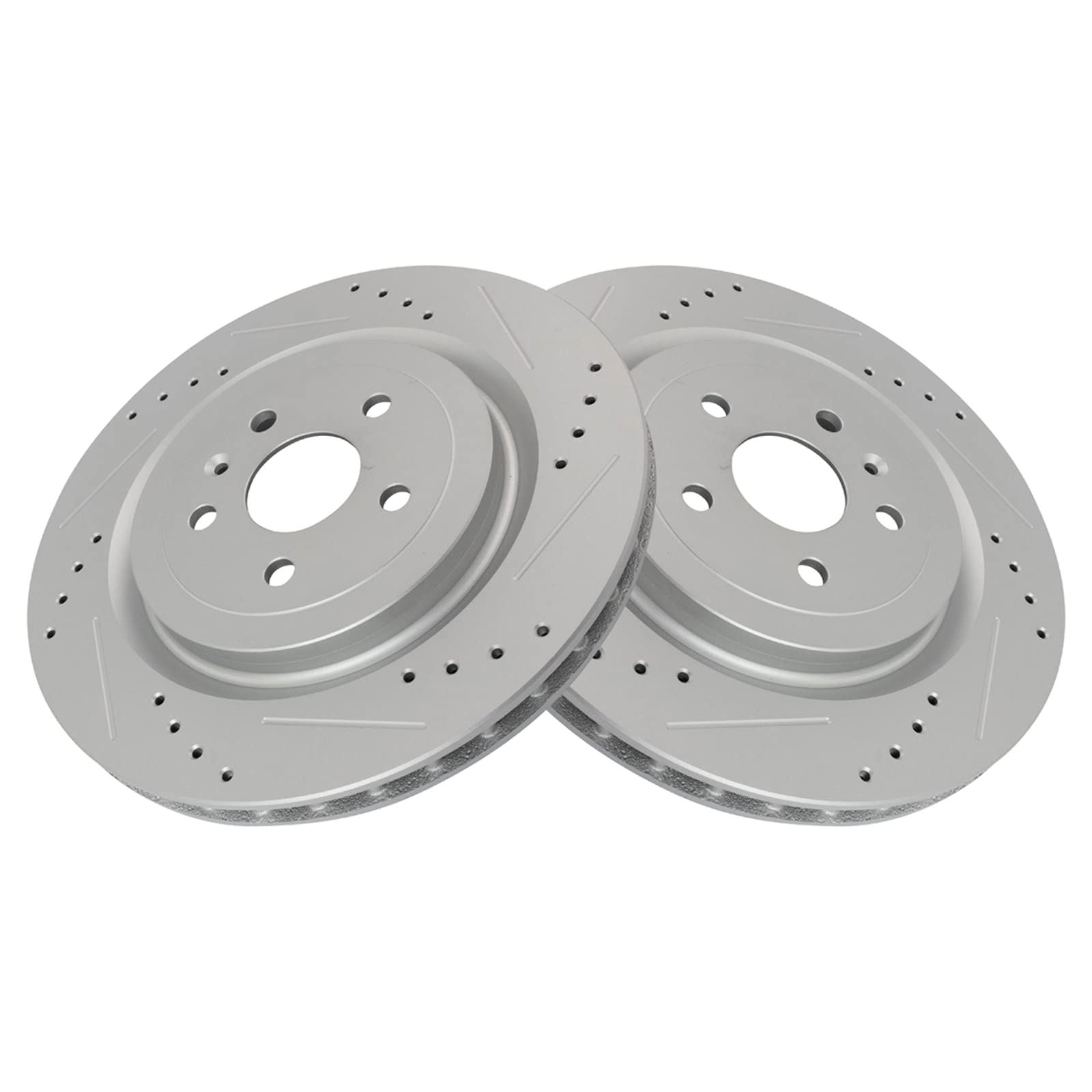 Trq Rear Performance Brake Rotors Set Premium G-Coated Cross Drilled & Slotted Compatible With 2009-2019 Cadillac Cts 2010-2022