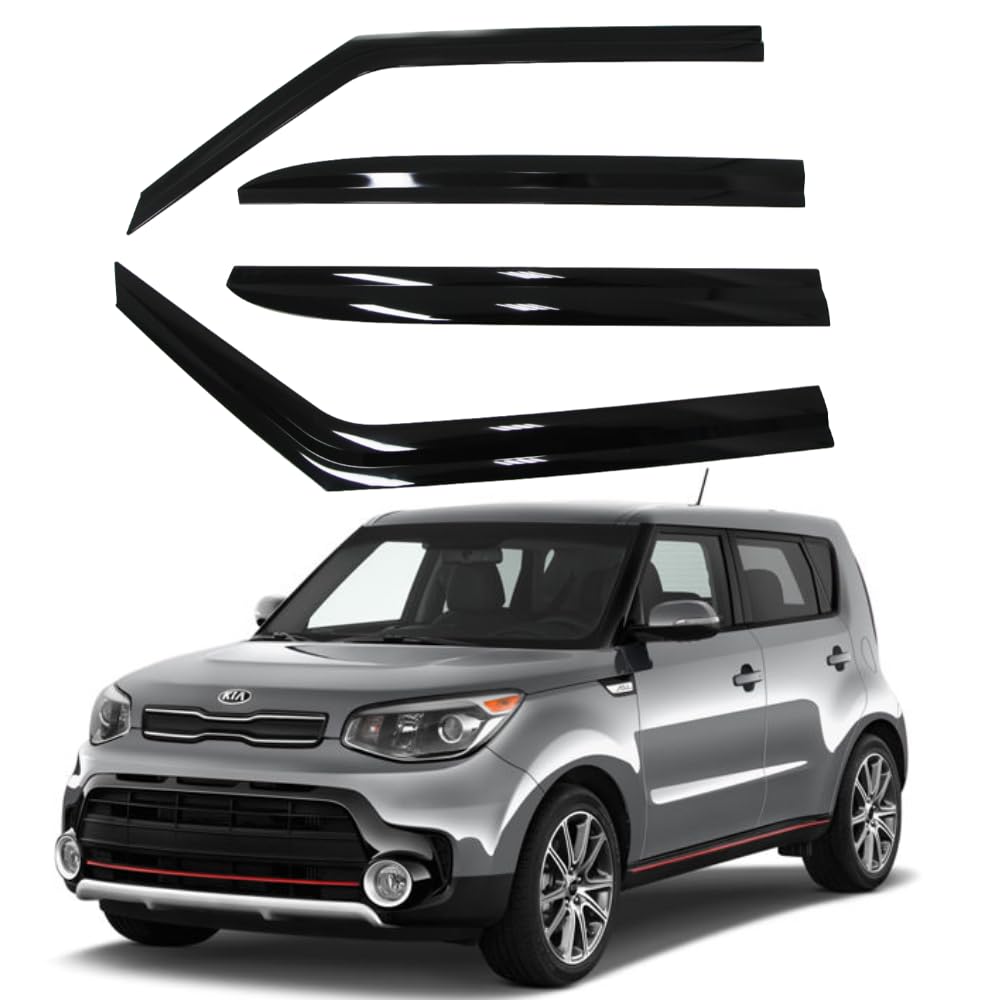 Autoclover Tape-On Rain Guards Window Visors 4 Pcs Set For Kia Soul 2014 2015 2016 2017 2018 2019 / Window Deflectors, Out-Chann
