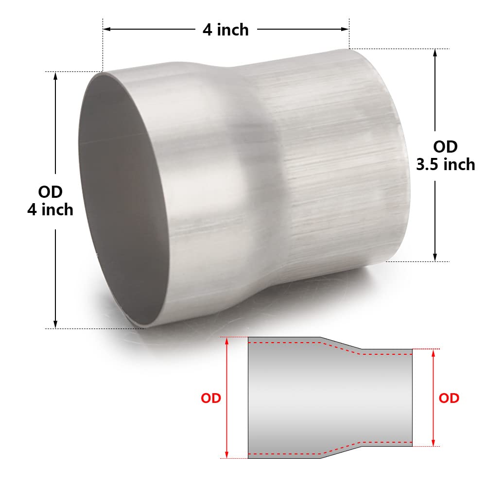 A-Karck Exhaust Adapter Connector 3.5' Od To 4' Od, Exhaust Pipe Reducer 4' Overall Length 304 Stainless Steel