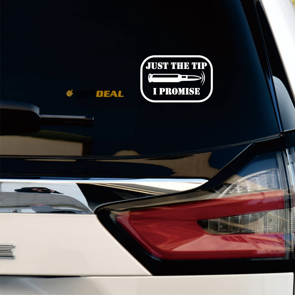 Bullet Just The Tip I Promise Gun Rifle Warning Sticker Decal Vinyl - White 6 Inches - No Background Die Cut For Car Boat Laptop Cup
