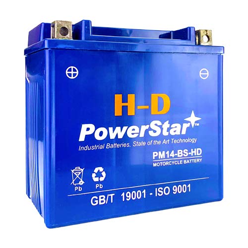 PowerStar YTX14 BS ATV Battery High Performance - Maintenance Free - Sealed AGM YTX14-BS Motorcycle Battery compatible for Honda