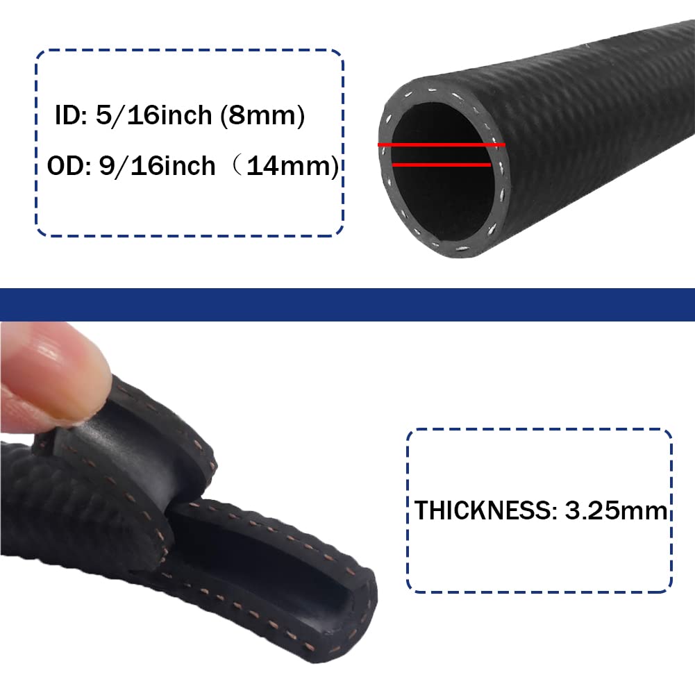 Byredio 5/16 Fuel Line - Nbr Transmission Cooler 300Psi High-Pressure Injection Hose For Gas, Diesel, Biodiesel Fuel, Engine Oil, Hydraulic 10 Feet (8Mm Id)