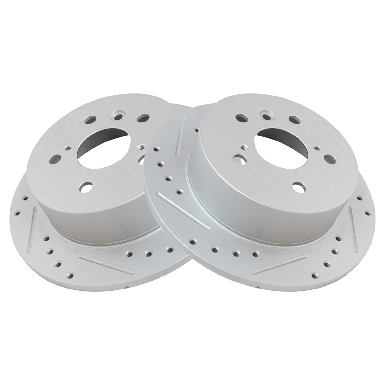 Trq Rear Performance Brake Rotors Set Solid Premium G-Coated Cross Drilled & Slotted Compatible With 2013-2018 Lexus Es300H Es35