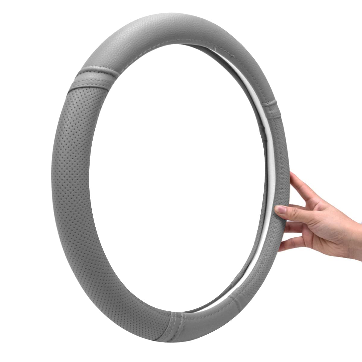 Car Pass Classical Leather Automotive Universal Steering Wheel Covers,Universal Fit For Suvs,Trucks,Sedans,Cars,Vans(Gray)