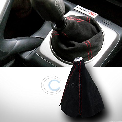 Topline_autopart Black Simulated Suede & Red Stitch Shiftier Shift Boot Gear Cover Compatible with MT Manual/at Auto Transmissio