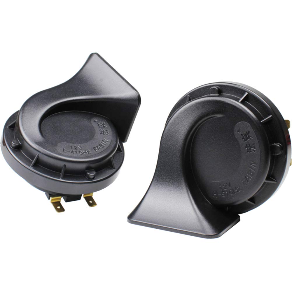 FARBIN Horns 12V Car Horn Loud Dual-Tone Waterproof Electric Snail Horn Kit Universal for Any 12V Vehicles Motorcycle (Black, 12