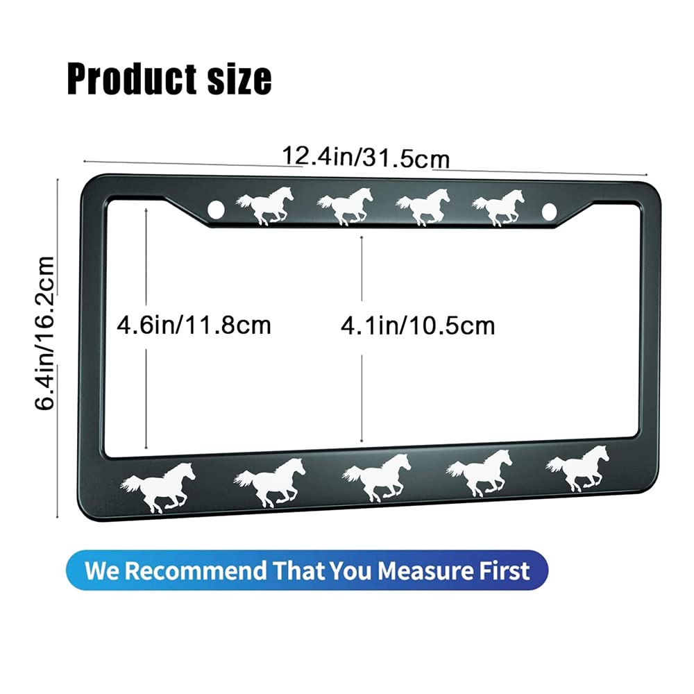 Hosnye White Horses License Plate Frame 9 Horses Running Metal 2 Pcs 2 Holes Black Licenses Plates Frames Front Licenses Plate Covers Car Tag Frame For Women Men Us Vehicles