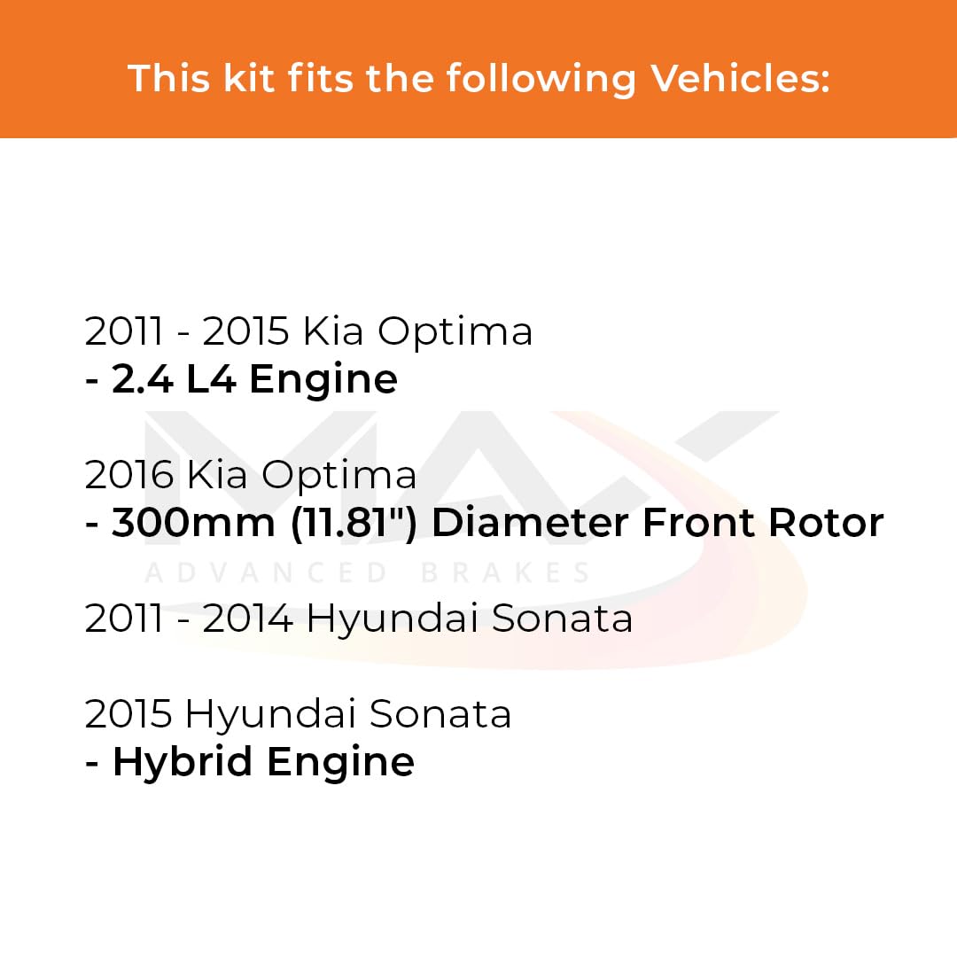 Max Advanced Brakes Front Brake Kit For 2011 2012 2013 2014 2015 Kia Optima 2.4 L4 2011-2015 Hyundai Sonata Replacement Premium Oe Disc Brake Rotors And Ceramic Brake Pads