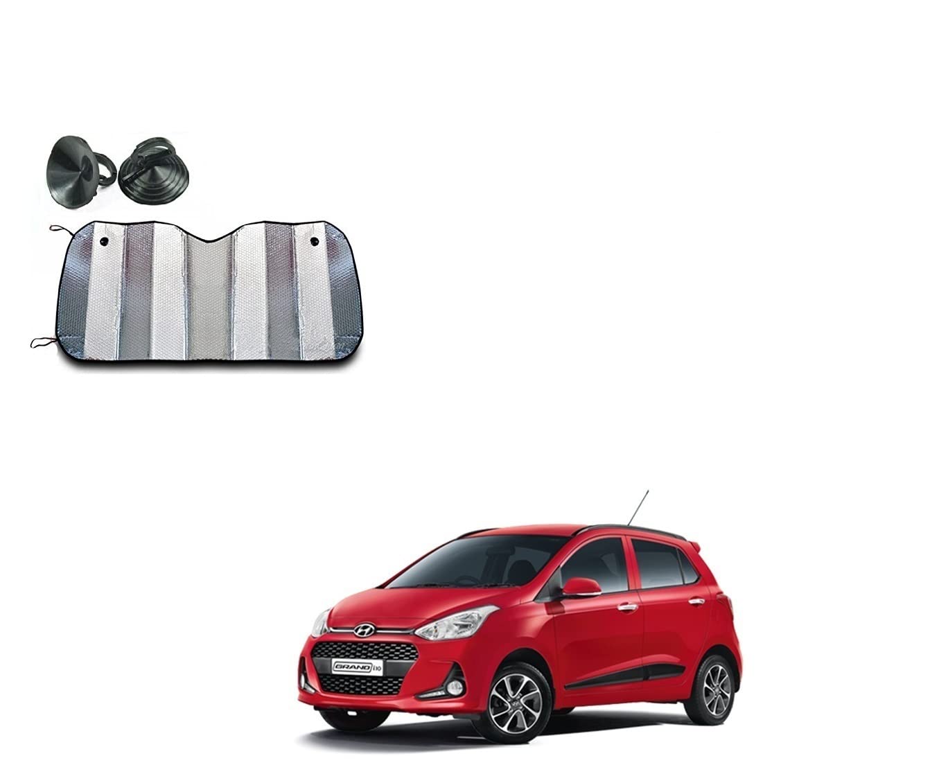 Auto Addict Aluminium Foil Foldable Car Sunshades for Front/Rear Windshield 1pc for Grand i10
