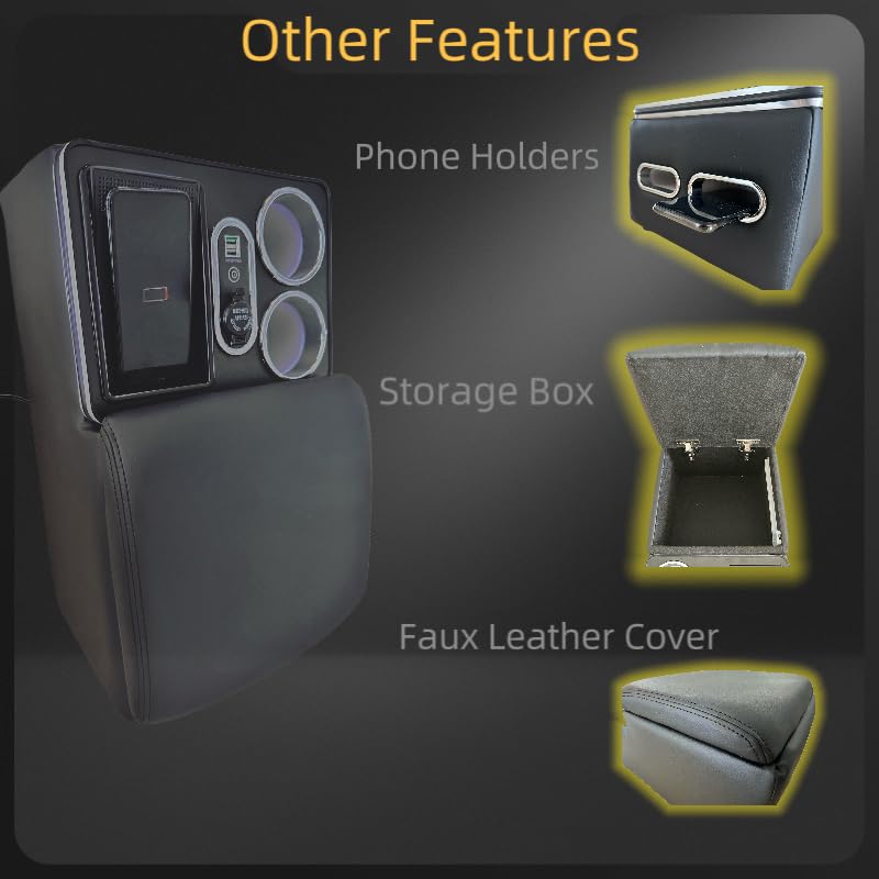 Colofree Center Console Armrest Organizer - Wireless Charging, Faux Leather, Black, Model FSX-001 for Car, Minivan, Truck, Van