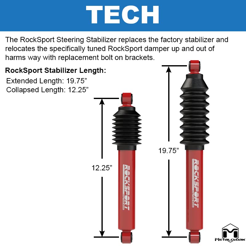 Rocksport RED Steering Stabilizer Kit by MetalCloak, For JK Wrangler, Provides Additional Valving, Improved Performance, Steerin