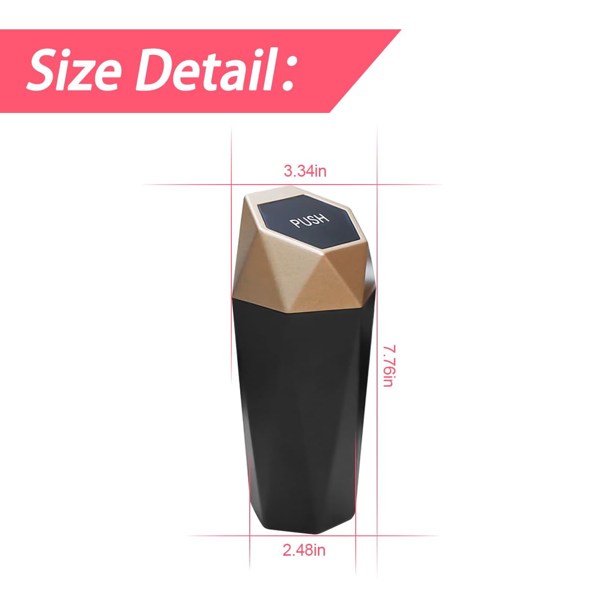 Blau Grun Car Trash Can, Mini Plastics Portable Auto Rubbish Bin With Lid, Leakproof Diamond Design Garbage Holder, Small Waterp
