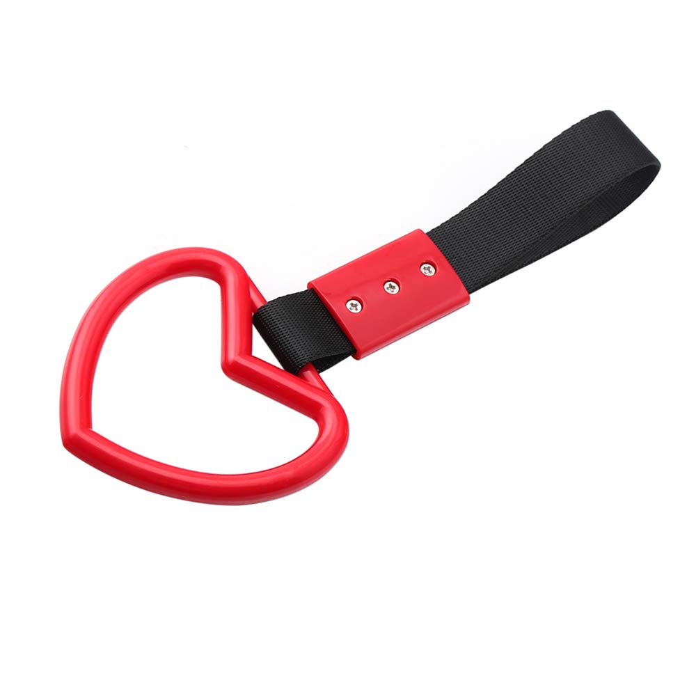 1 Pc Heart Jdm Tsurikawa Hang Ring Subway Train Bus Handle Hand Strap Drift For Car (Heart: Red/Black)
