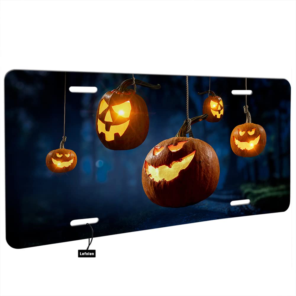 Lefolen Pumpkins Front License Plate Aluminum Novelty Halloween Hanging Lantern Pumpkins Metal Vanity Tags 6'' X 12'' For Men Wo