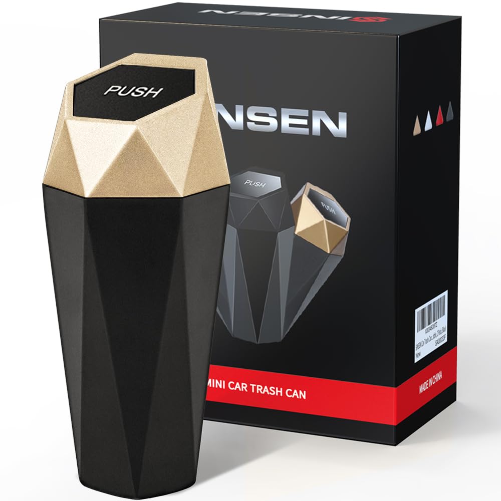 Sinsen Car Trash Can With Lid, Truck Garbage Bin And Interior Organizer Accessories Must Haves, Mini Diamond Trashcan For Road T