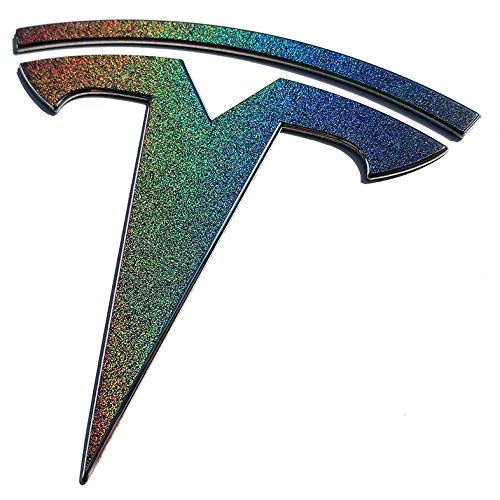 Logo Decal Wrap for Tesla Model Y, 11-pc Set (Gloss Flip Psychedelic - Silver/Rainbow)