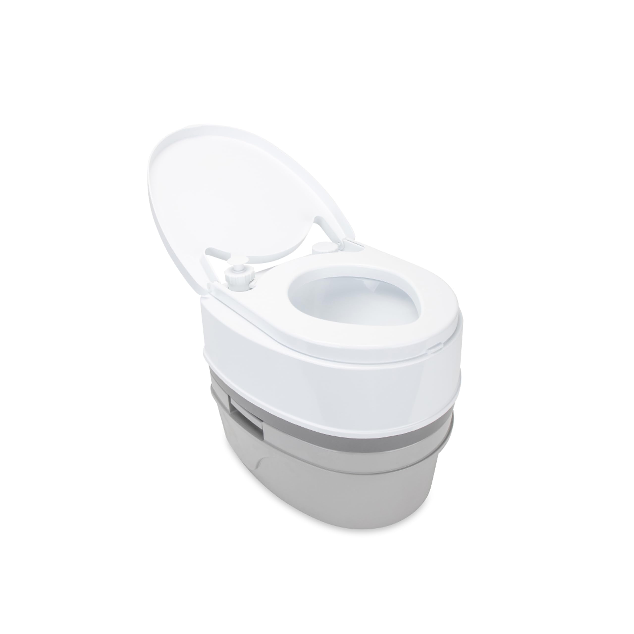 Camco Camper / RV Premium Travel Toilet - Features a 5.3-Gallon Detachable Holding Tank, Pump Flush Design & Spring-Loaded Latch