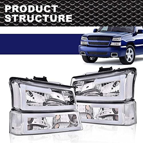 Cnnell Led Headlights Assembly Compatible With Chevy Silverado Avalanche 2003-2007 1500 2500 3500&Hd Driver And Passenger Side, Clear Lens Chrome Housing Clear Reflector