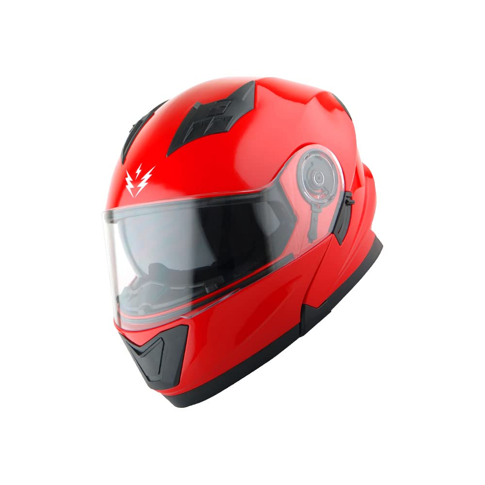 1Storm New Motorcycle Bike Modular Full Face Helmet Dual Visor Sun Shield: Glossy Red