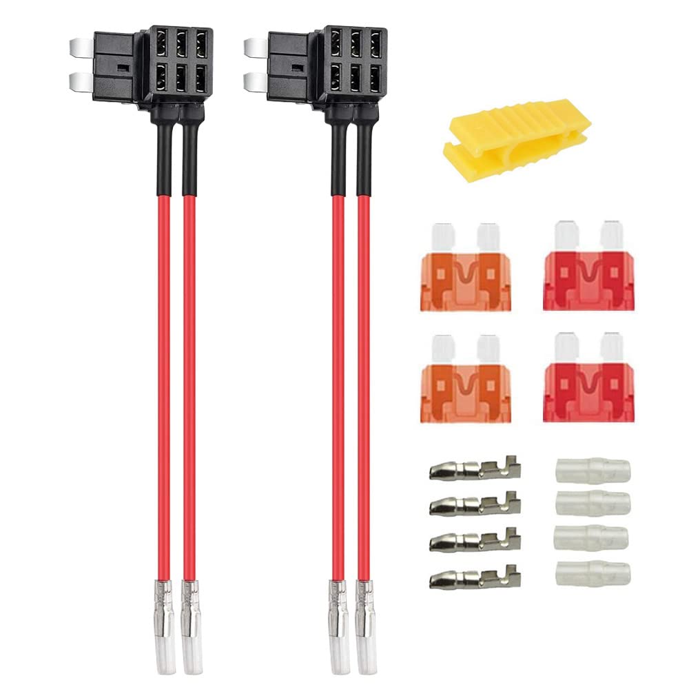 Gebildet 2Pcs 12V 24V Standard Dual-Port Add-A-Circuit Fuse Tap, Ats Medium Piggy Back Blade Holder With Dual Wire Harness, 4Pcs