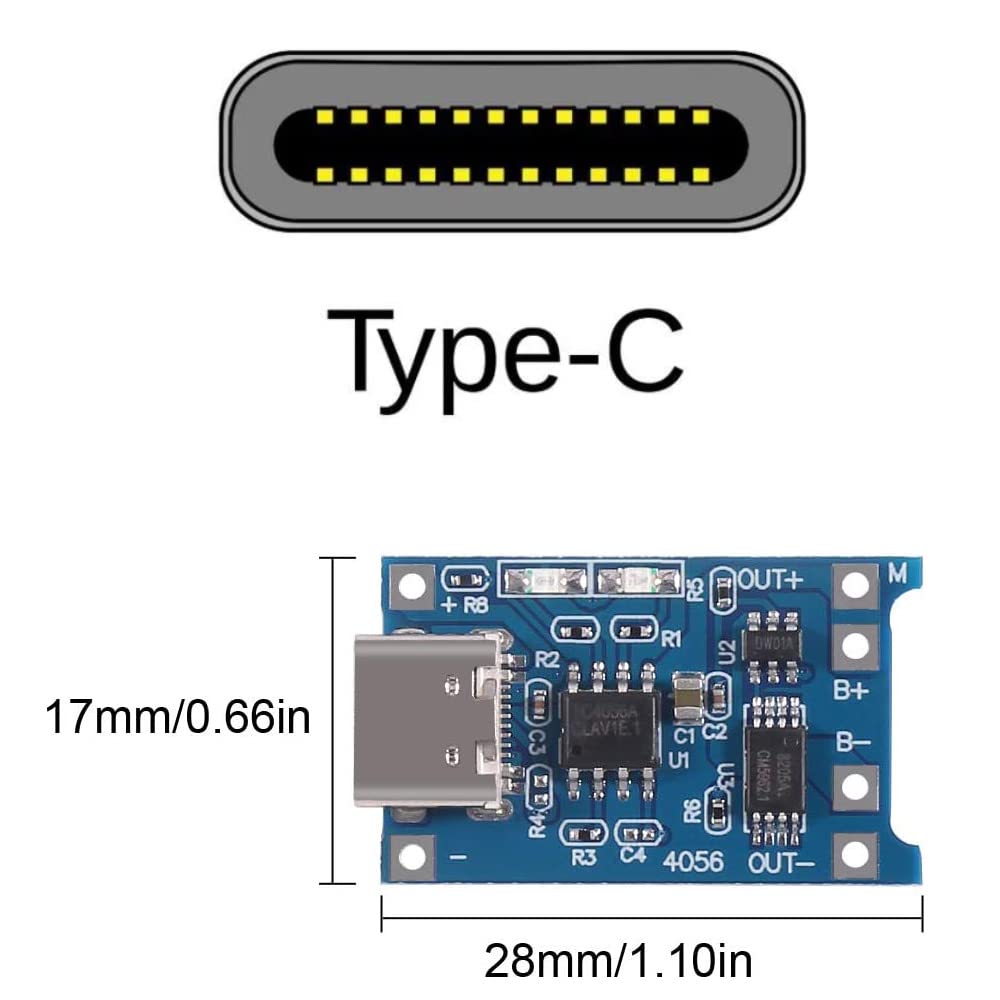 Gebildet 10Pcs Tp4056 Type-C Input Interface Usb 5V 1A 18650 Lithium Battery Charger Module Charging Board With Dual Protection