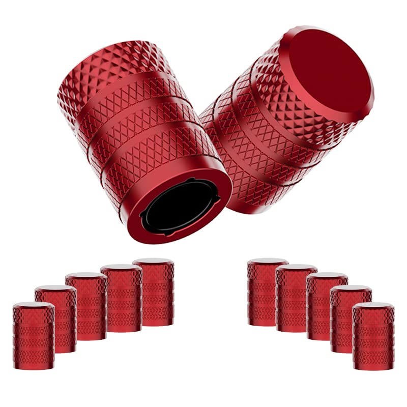 Ckauto Tire Valve Stem Caps, Red, 10 Pcs/Pack, Anodized Aluminum Tire Cap Set, Corrosion Resistant, Universal Stem Covers For Ca