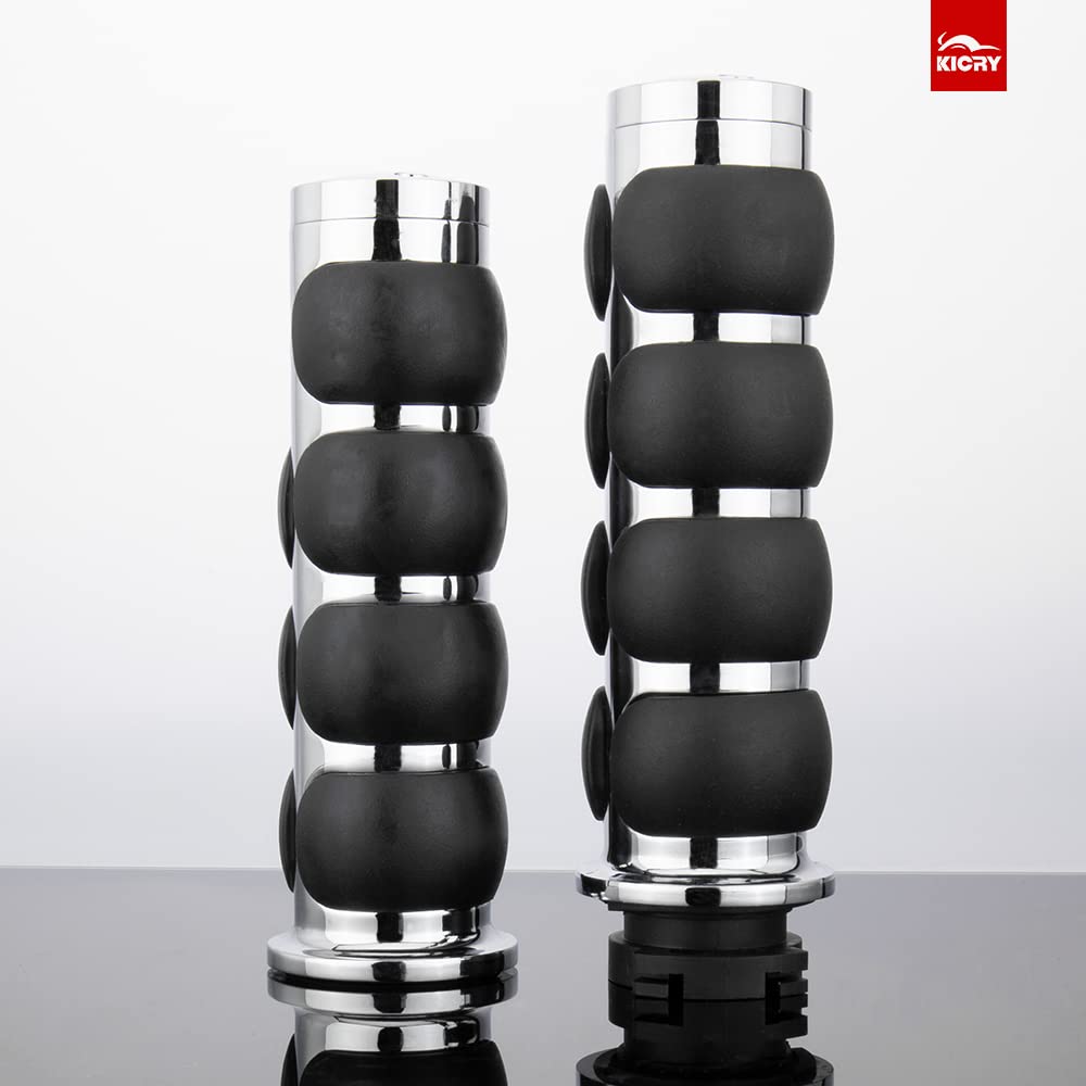 KICRY Motorcycle Hand Grips 1 Inch Handlebar Throttle Grips 25MM Chrome Black Aluminum Rubber Compatible with Harley Davidson Dy