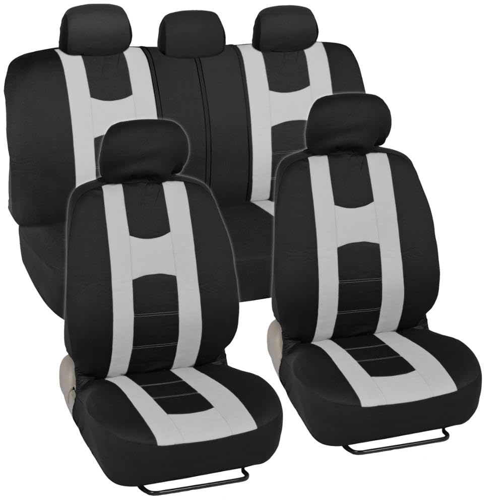 carXS Seat Covers for Cars Full Set, Black & White Car Seat Covers with Matching Rear Bench Cover, Universal Fit for Most Auto, 