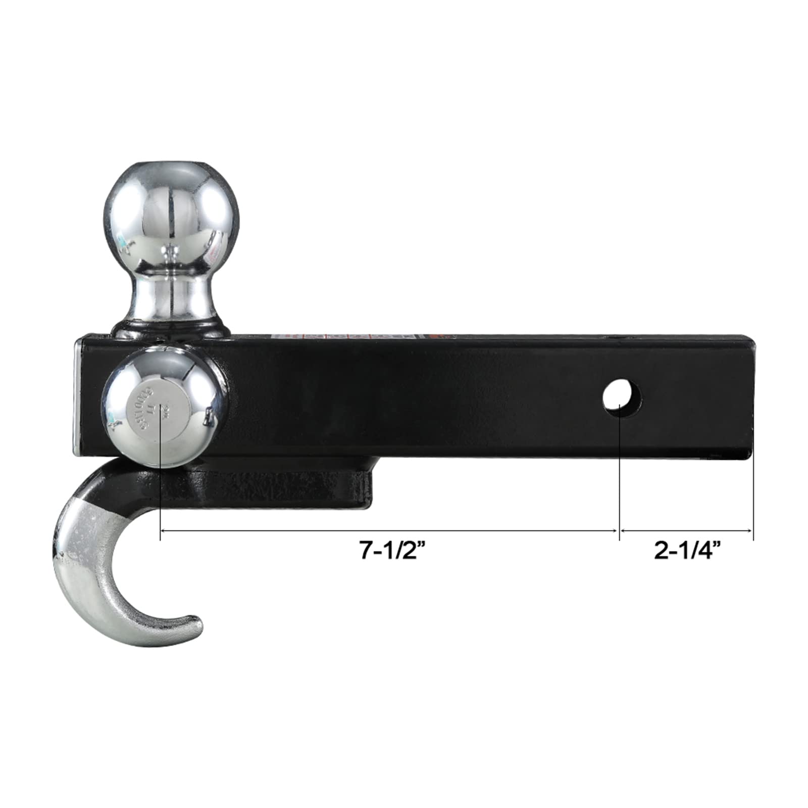 Towever 84180 Towever Trailer Hitch Tri Ball Mount With Hook, 3 Ball Hitch Fit For Towing Hitch 2 Inch Receiver (Hollow Shank Tow Hitch, Black&Chrome) Towever
