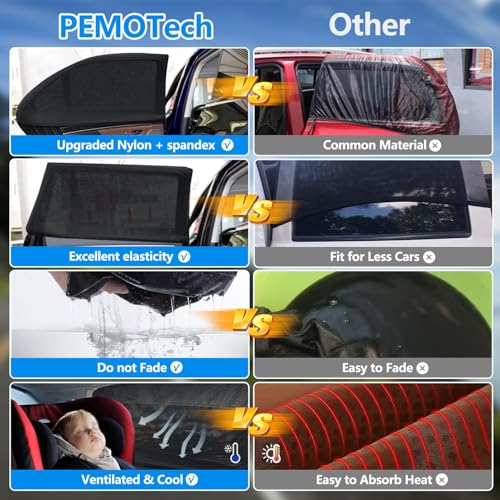 Pemotech Car Window Shades(2 Pack)-Certified Car Side Window Sun Shades, Uv Protection Breathable Spandex Baby Window Covers, Universal Fit Most (99%) Of Cars, Protect Privacy For Family (27.2'X39.8')