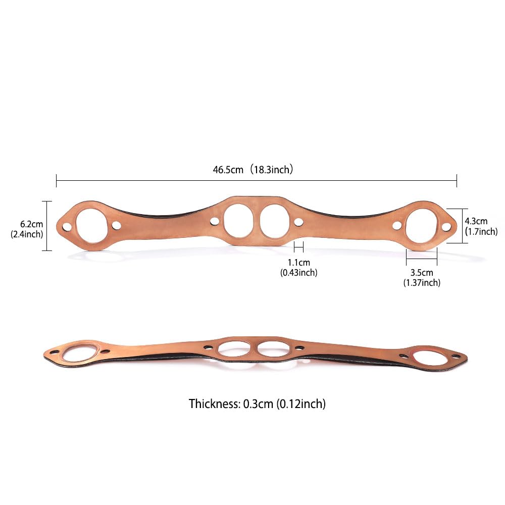 Creative.C SBC Header Gaskets, Oval Port Copper Exhaust Manifold Gaskets Compatible with Chevy 262 283 327 350 383 400 Small Blo